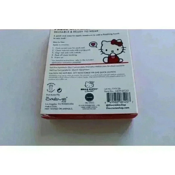Creme Shop Hello Kitty Red White Bow Face Set Of 28 Gel Press On Nails NIB - Picture 5 of 6